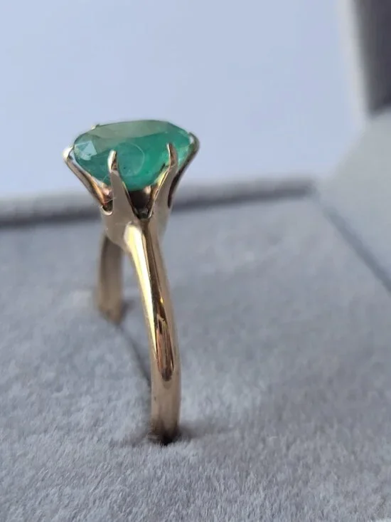 Antique Emerald 10k Gold Victorian Ring Natural Oval May Birthstone Solitaire - Picture 7 of 16